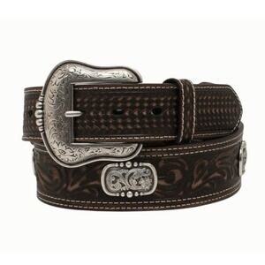 Ariat Men's Brown Double Stitched Oval Concho Leather Belt Size 32 A1037802